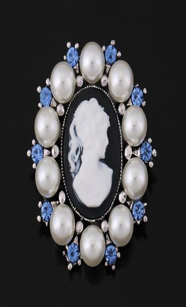 

imitation pearl surrounding vintage cameo brooch for women or wedding8385581, Gray