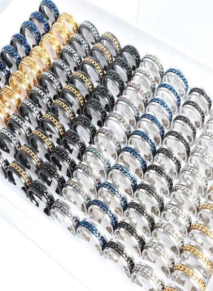 

fashion cool spinner chain stainless steel rotatable rings for women men jewelry party gifts mix color whole7930923, Golden;silver