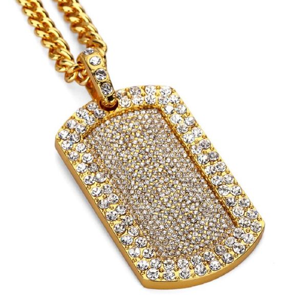 

fashion hip hop jewelry designer men iced out pendant necklace full rhinestone 18k gold plated dog tag silver long chain punk rock3849925