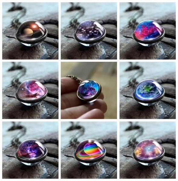 

2019 new nebula galaxy double sided pendant necklace universe planet luminous jewelry glass art picture handmade statement necklac5768120, Silver
