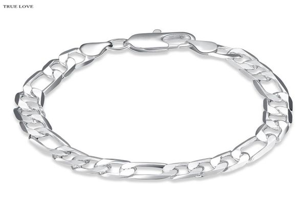

highquality 925 sterling silver plated figaro chain bracelet 8mmx20cm fashion man jewelry low whole 2919761, Black