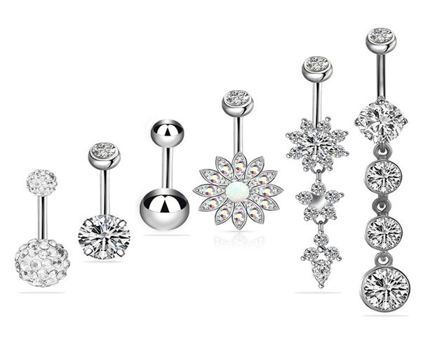 

new 6colors piercing body jewelry belly button navel rings dangle body piercing jewelry accessories charming rings bar7429309, Silver