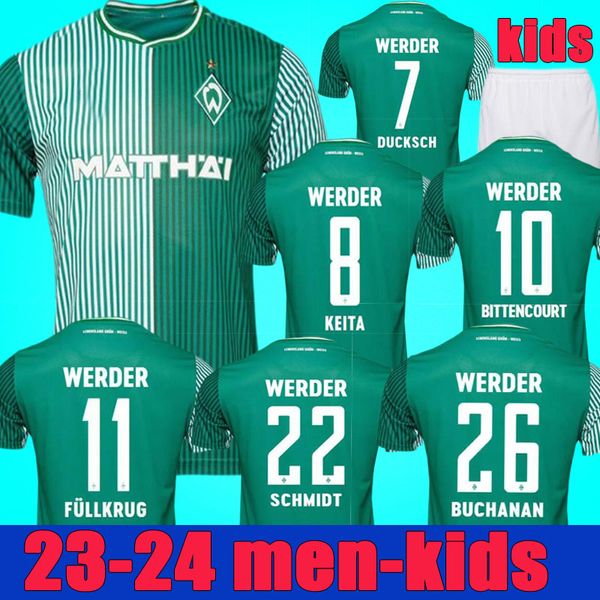 

sv 23 24 werder bremen home soccer jerseys away men kids kits 2023 2024 ducksch buchanan schmid schmidt bittencourt fullkrug keita weiser ma, Black;yellow