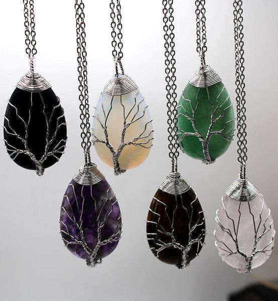 

necklace jewelry healing chakra wicca witch amulet pendants necklace women natural gemstone amethyst opal tree of life charms neck2273899, Silver