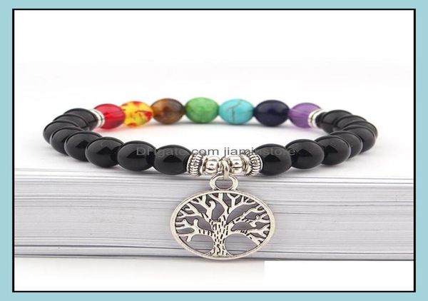 

charm bracelets jewelry 8mm natural stone bracelet 7 chakra tree of life mticolor beads stones women men yoga drop delivery 2021 l2531413, Golden;silver