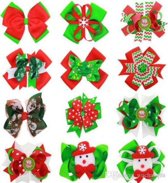 

christmas bows children hair bows with clips boutique santa hairbows xmas party hair accessories for toddler and baby snowman by054305565, Slivery;white