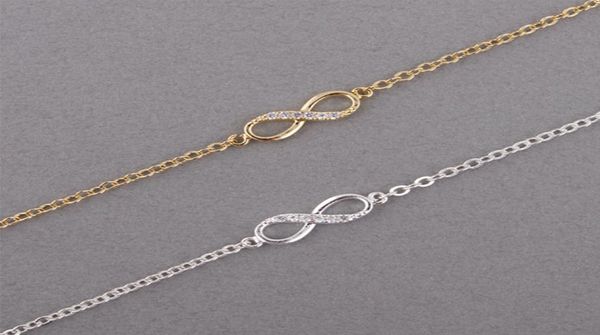 

shuangshuo 2018 new fashion infinity bracelet for women with crystal stones bracelet infinity number 8 chain bracelets bileklik3518011, Golden;silver