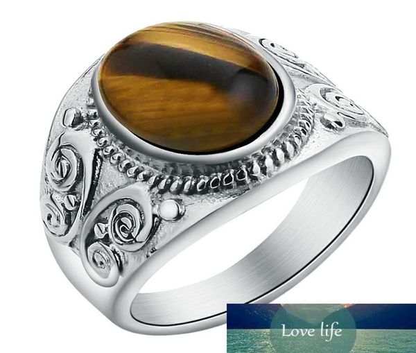 

vintage men boy oval tiger eye brown stones ring stainless steel band silver rings jewelry mens accessories anel aneis4234691