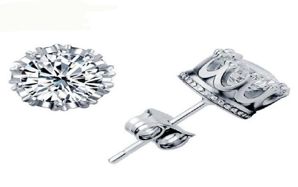 

hywo luxury design 925 sterling silver clear cz diamond noble crown stud earrings fashion jewelry gift 6445205, Golden