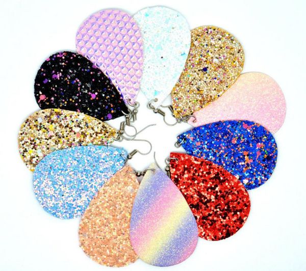 

11colors sequins teardrop leather earrings faux leather water drop earring boho8841460, Silver