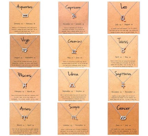 

12 zodiac necklaces with gift card constellation sign pendant gold chains necklace for men women fashion jewelry in bulk a00787077481, Silver