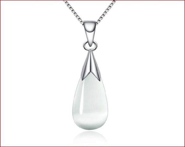 

new fashion pink white opal cats eye stone water drop pendant waterwave chain women bridal wedding jewelry necklace6384861, Silver