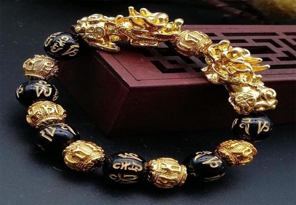 

new arrival golden pixiu for women men beads couple bracelet bring lucky brave wealth feng shui bracelets1196965, Black