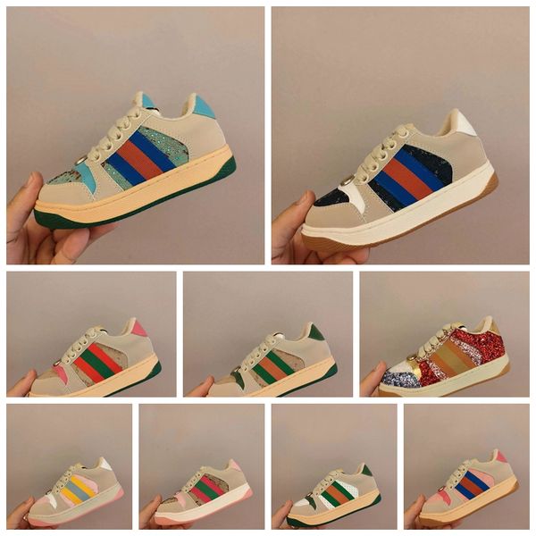 

kids designers shoes distressed screeners blue orange green red web vintage effect childrens girls boys sport fashion sneakers, Black