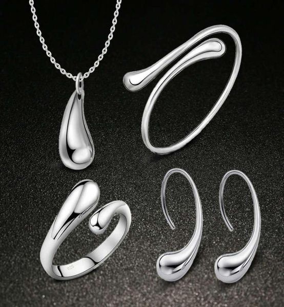 

925 sterling silver plated water drop necklace earrings bangles rings fashion jewelry set wedding gift 7982141, Black