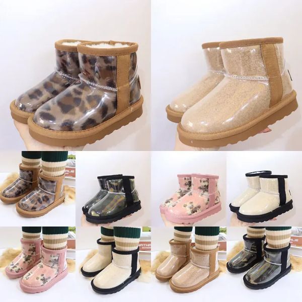 

new fashion designer kids boots classic snow boot shoes girls fur genuine leather australia toddler sneaker youth kid shoe warm furry infant, Black