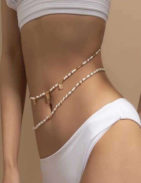 

2021 bohemia double bead belt body chain women summer bikini beach waist chain charms vintage dress waistband belts5295904, Silver