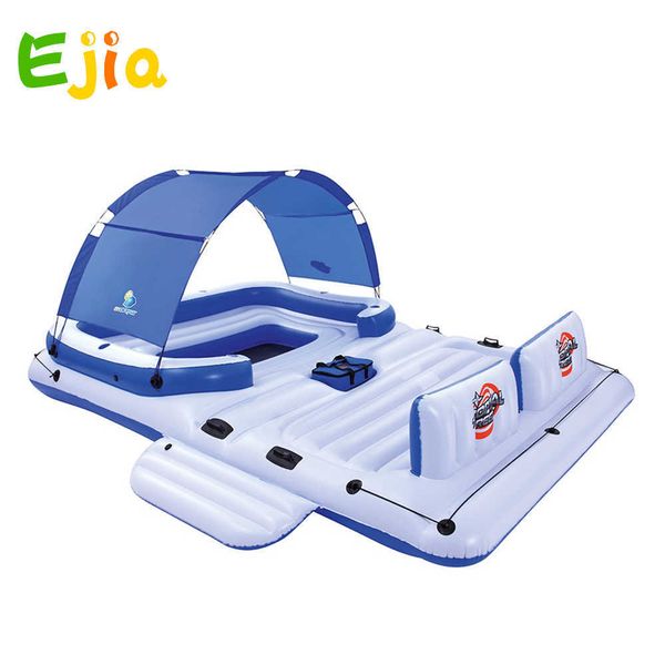 

large inflatable 6 person lake pool river floating island raft with canopie water floating island tropical for water fun