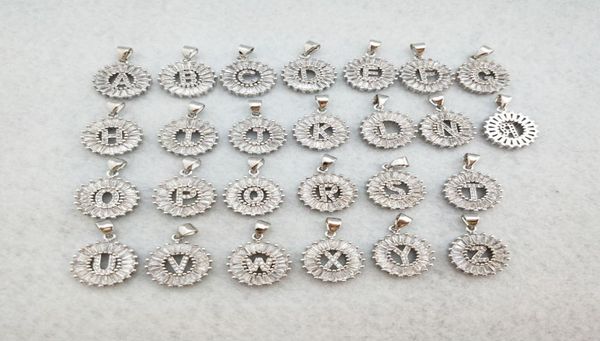

silver color round micro pave crystal cubic zirconia 26 letter pendants charms diy necklace jewelry for woman pd9004461207