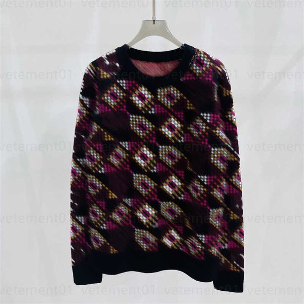 

designer sweater woman autumn leisure sweater womens early autumn diamond jacquard knitted round neck long sleeve designers shirt woman, White;black