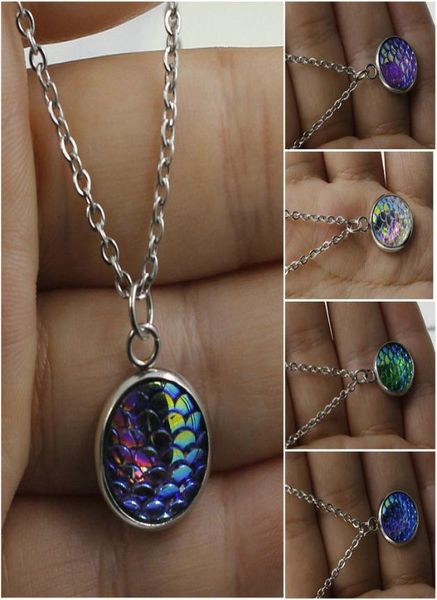 

12colors silver plated women039s scale bling mermaid pendant disc fishdragon necklace lady jewelry7843371