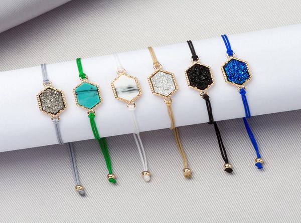 

fashion druzy stone chram bracelets for women healing geometric natural stone adjustable string rope chains bangle mens jewelry in1535899, Golden;silver
