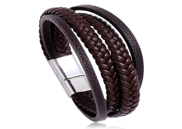 

designer leather bracelets with braided pu strands and magnet buckle multi layers jewelry for men or women ne12642225170, Golden;silver