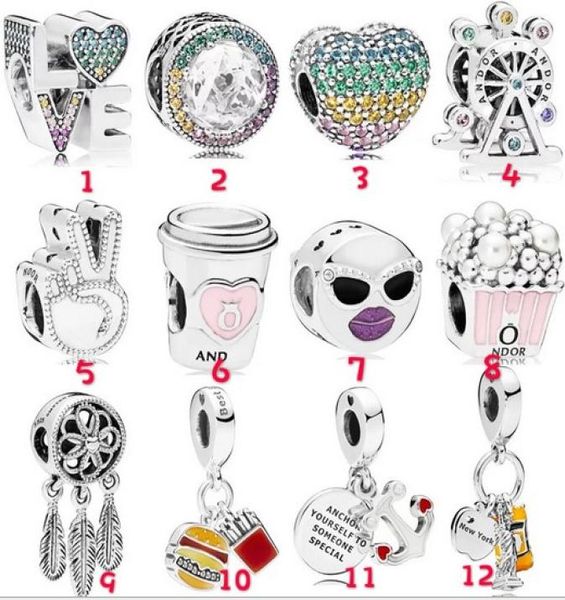 

fashion 20pcs anchor statue of liberty ferris wheel love cup charm sterling silver european charms bead fit bracelets diy jewelry4499180, Black