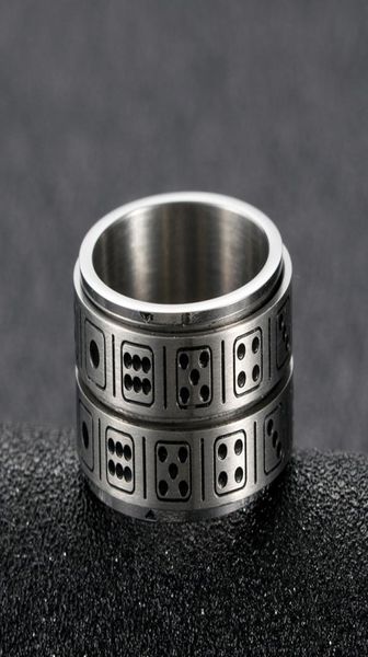 

creative 316l titanium steel double ring dice rotatable ring party fun game ring whole stainless steel jewelry customization3850643, Golden;silver