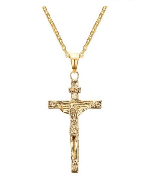 

jesus piece pendant christian jewelry gift whole vintage stainless steel18k gold plated chain cross necklace men3407050, Silver