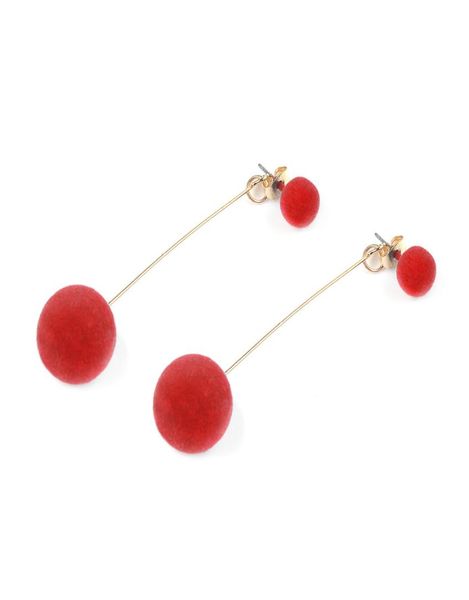 

red black plush ball drop earrings for women korea personality round long tassel earrings statement jewelry gift6895323, Golden