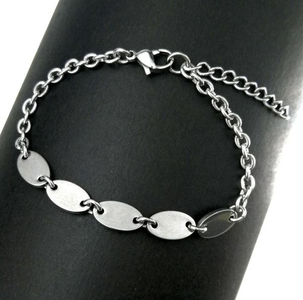 

titanium steel heart oval charm bracelets stainless steel blank pendant chain own engravable bracelet for women men bracelet jewel6748210, Golden;silver