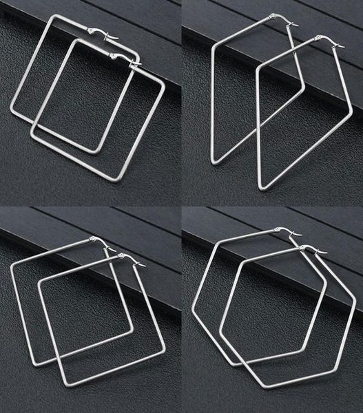 

fashion stainless steel square earrings simple rhombic big hoop hollow gold plated antiallergic earring for women7354916, Golden;silver