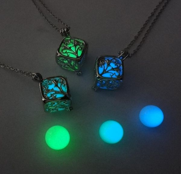 

new fashion women luminous hollow out locket pendant glow in the dark necklace square box necklace engagement gifts 530308, Silver