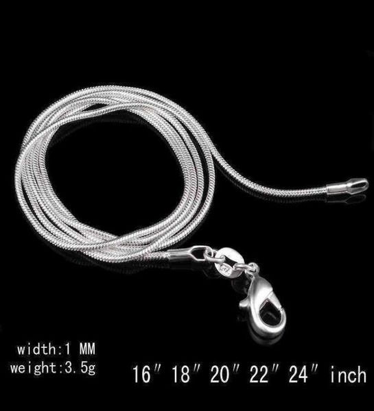 

925 sterling silver plated snake chains for woman lobster clasps smooth necklaces statement jewelry size 1mm 16 18 20 22 24 inch3429890