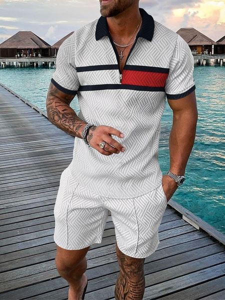 

men's tracksuits polo suit fashion men sets solid summer vneck zipper short sleeve polo shirtshorts two pieces casual 230707, Gray