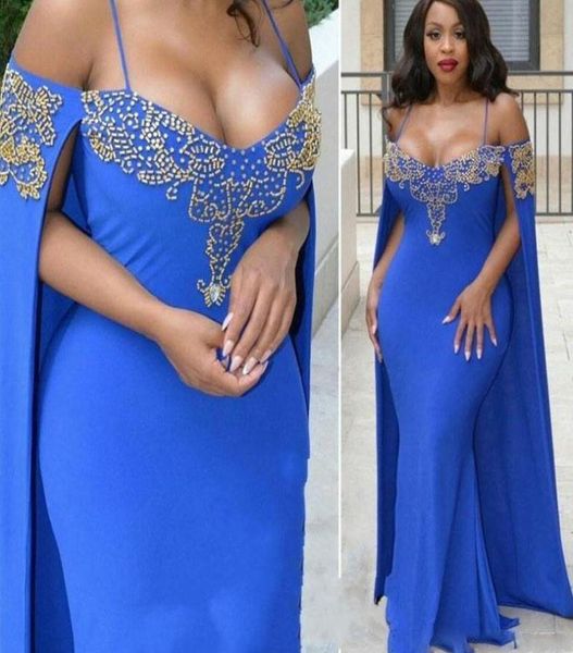 

african satin mermaid evening dresses with cape sheath cold beaded off shoulder prom dress long pageant party gowns7814967, Black;red