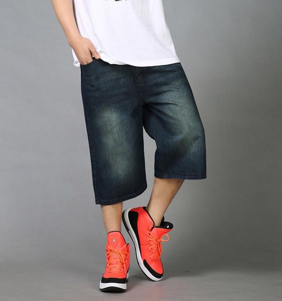 

mens summer hip hop baggy jeans shorts men loose fit straight denim shorts 34 black blue short pants men plus size2376729