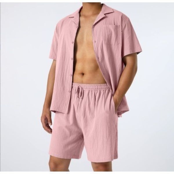 

men s dress shirts 2023 summer style pink fashion loose casual shirt two piece set 230707, White;black