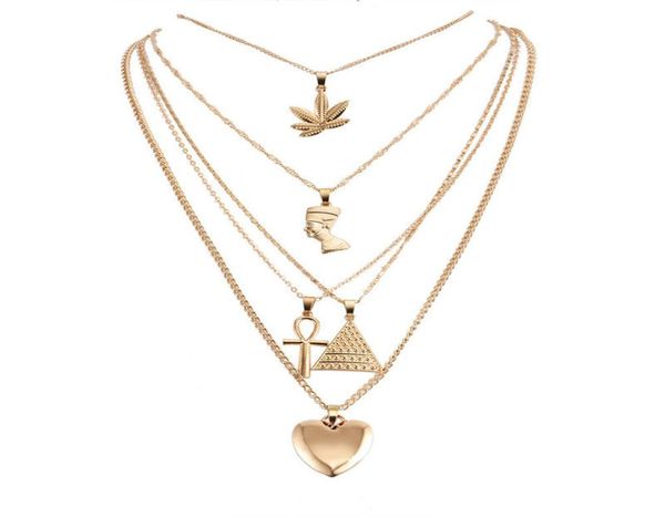 

gold multilayer necklace maple leaf pharaoh pyramid heart necklaces wrap pendant stackings9998857, Silver