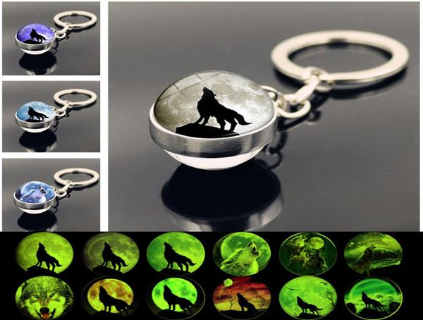 

ball glow in the dark luminous wolf key ring glass cabochon keychain holders bag hang fashion jewelry will and sandy8401261, Slivery;golden