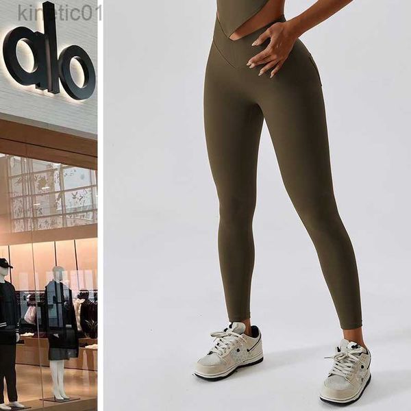 

desginer alo yoga legging american workwear pocket quick dried pants high waist and hip lift fitness body fitness barbie shaped pants, Black