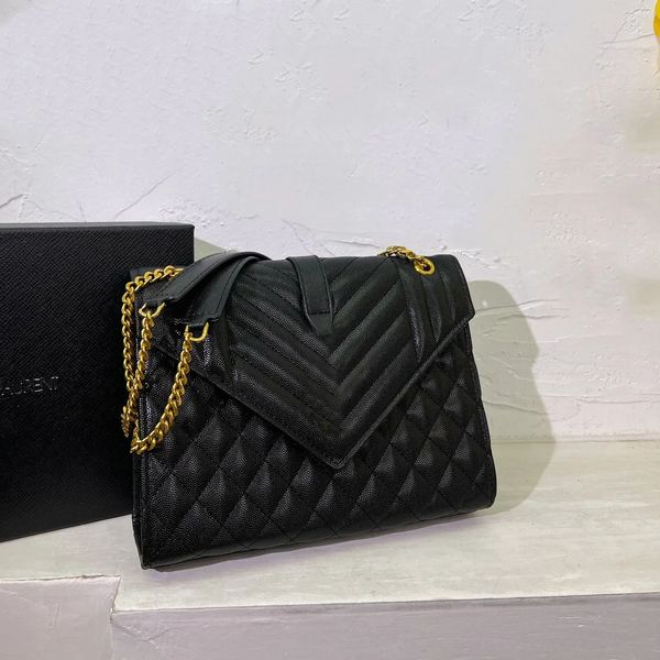 

luxury women's crossbody bag textured leather chain envelope bag with metal y logo metal chain leather chain shoulder strap size 24*17.