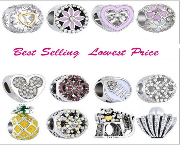 

fits sterling silver bracelet pineapple shell min mouse magnolia beads charms for european snake charm chain fashion diy jewelry6405471, Black