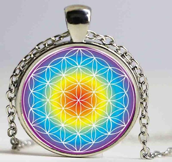 

whole flower of life necklace flower of life pendant mandala jewelry glass dome pendant necklace art glass cabochon necklace1096952, Silver