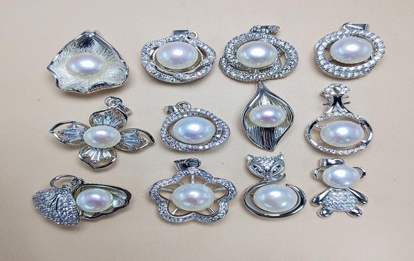 

whole freshwater pearl pendant 925 sliver pendant 36 styles diy pearl necklace for women fashion jewelry without chain xmas we3333455, Silver