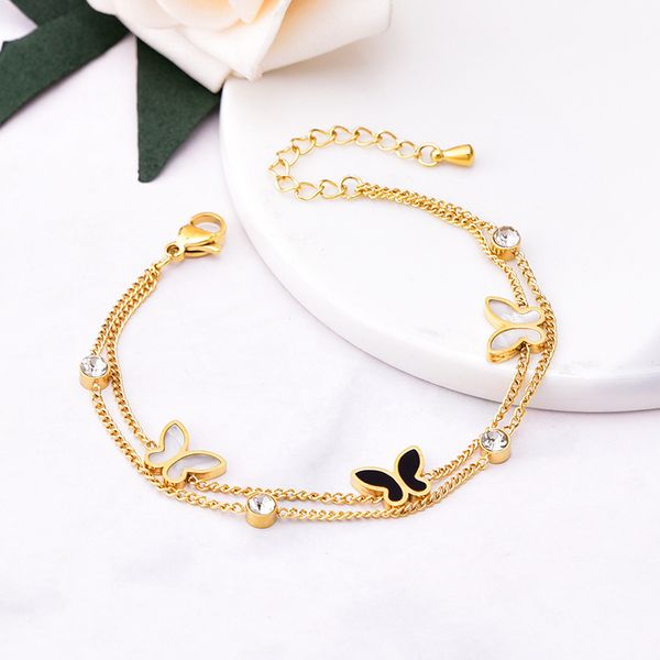 

europe and the united states cross-border shell love bracelet double zircon black and white flowers titanium steel bracelet butterfly access