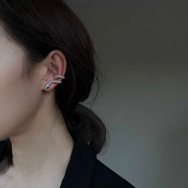 

other fashion accessories fashion super flash zircon snake earrings female personality niche design sense high-grade earbone clip net red te, Silver