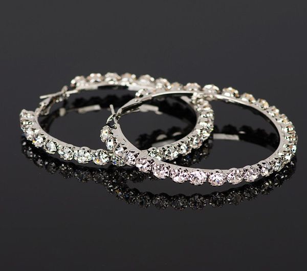 

new design crystal rhinestone hoop earrings gold sliver big hoop circle earring fashion jewelry for women party accessories3342695, Golden;silver