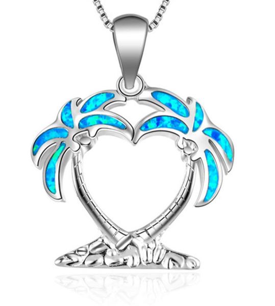 

jewelry women necklace blue fire opal beach coconut tree link chain pendants necklaces silver palm wedding party anniversary thank5960648
